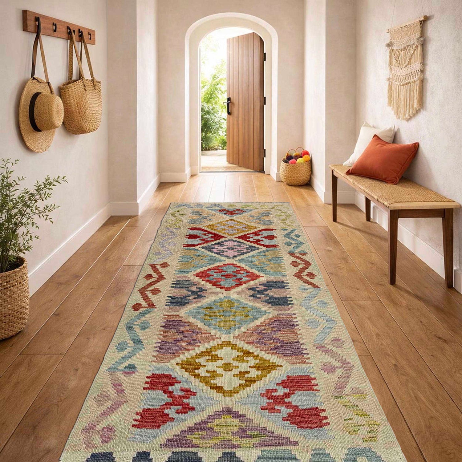 Handmade Multi Kilim Geometric 6' Runner