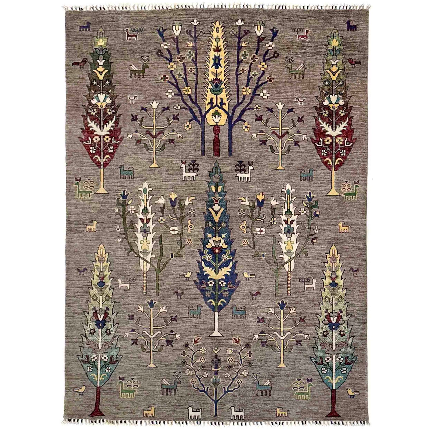 Tree Of Life Area Rug Handmade Gray Floral 5x8 ft