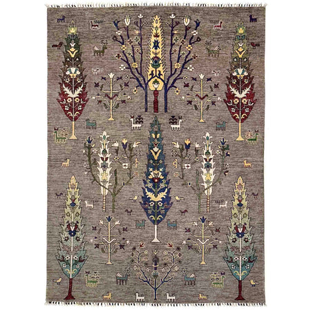 Tree Of Life Area Rug Handmade Gray Floral 5x8 ft