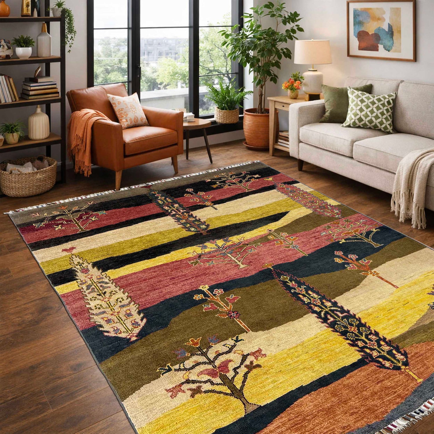 Tree Of Life Area Rug Handmade Multi Floral 4x7 ft
