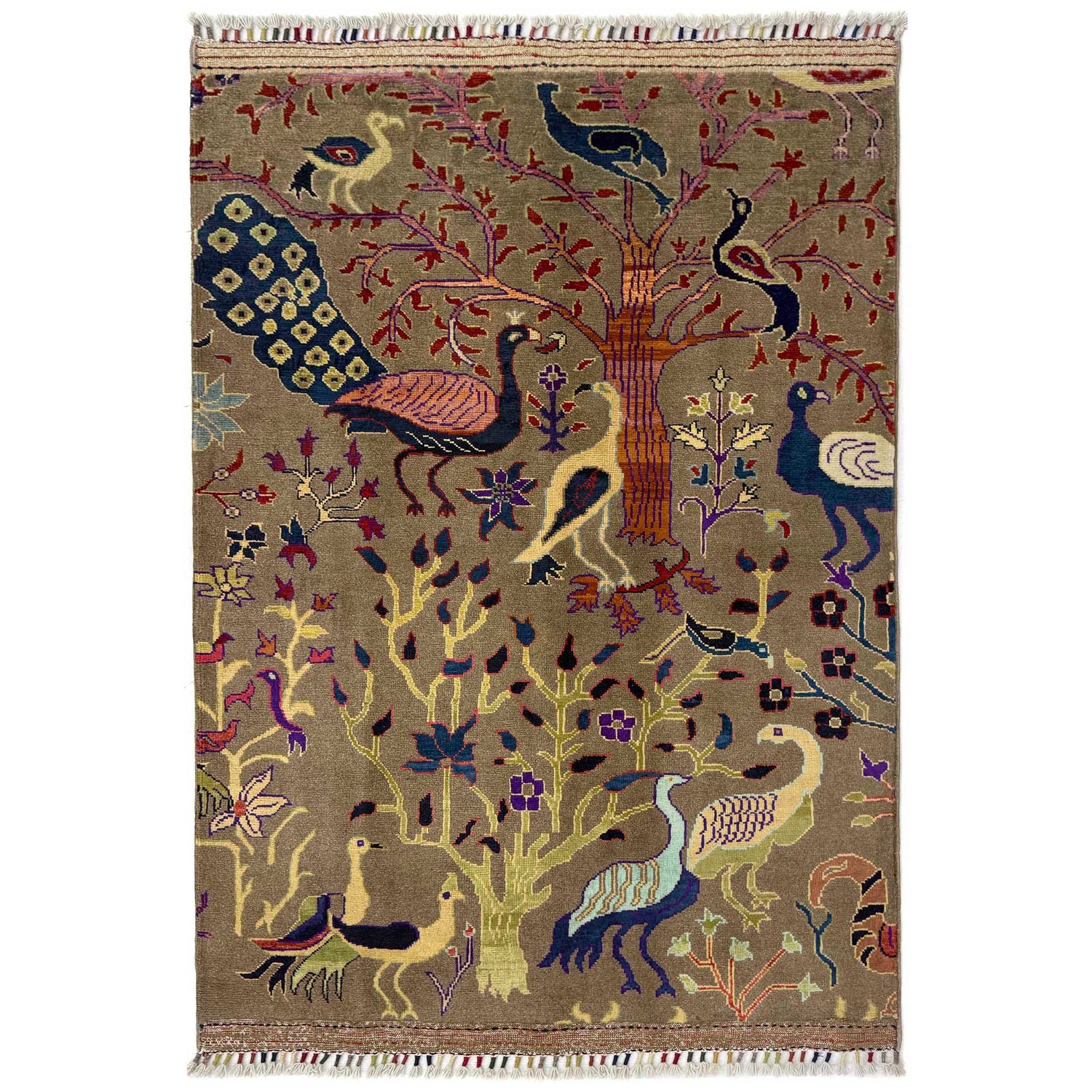 Tree Of Life Area Rug Handmade Brown Floral 3x5 ft