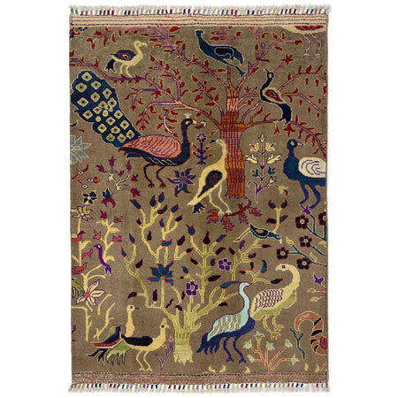 Tree Of Life Area Rug Handmade Brown Floral 3x5 ft