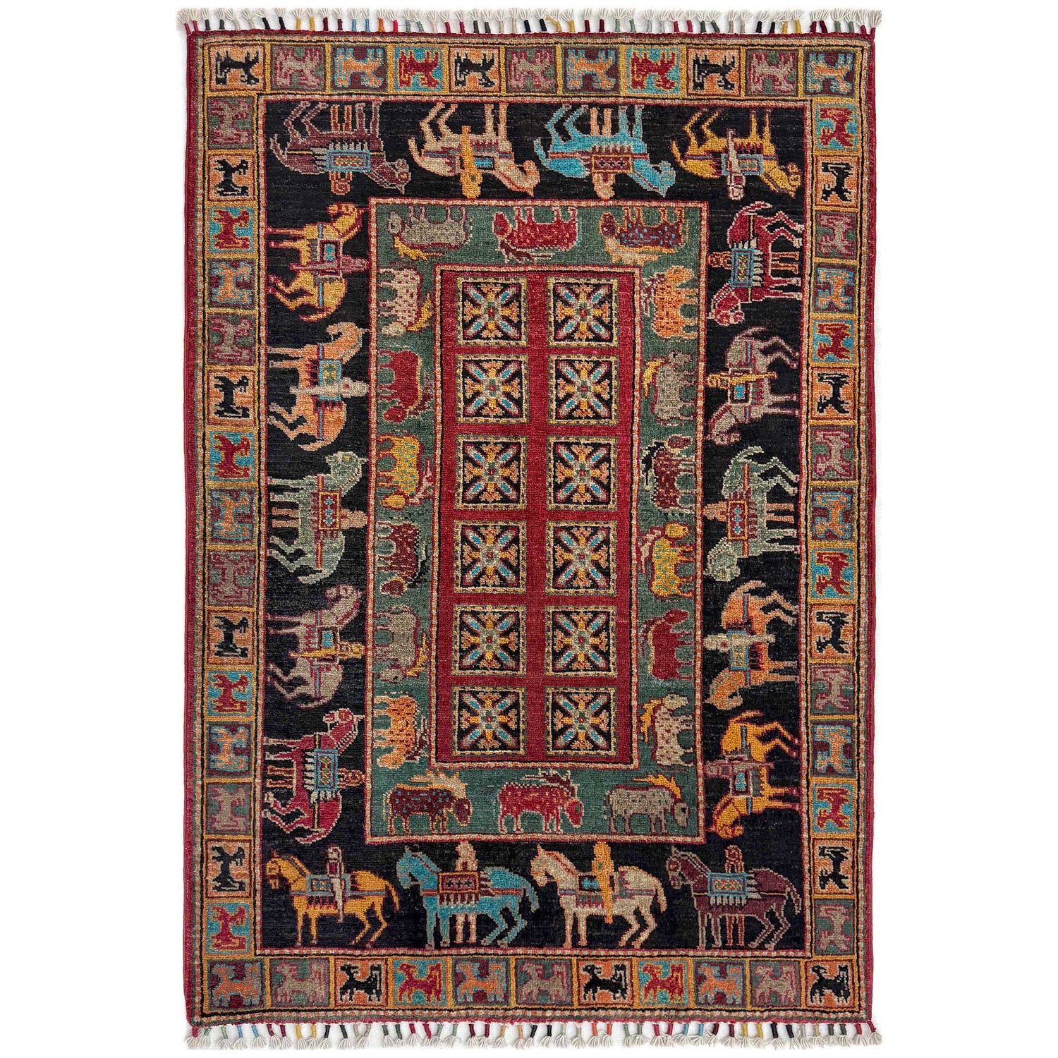 Shikargah Area Rug Handmade Multi Animal/Birds 3x5 ft