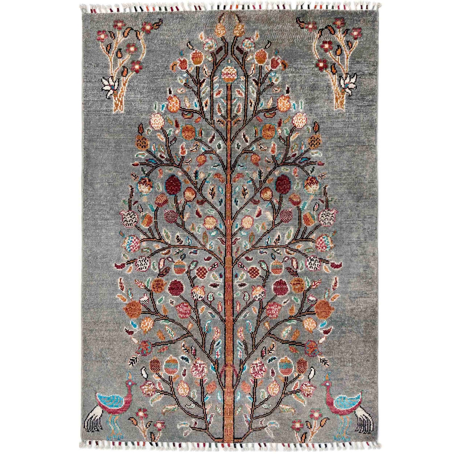 Tree Of Life Area Rug Handmade Gray Floral 3x5 ft