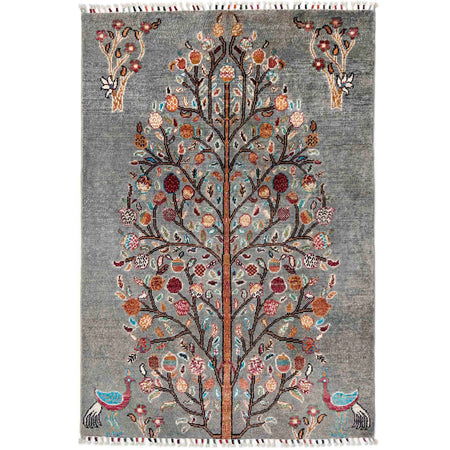 Tree Of Life Area Rug Handmade Gray Floral 3x5 ft