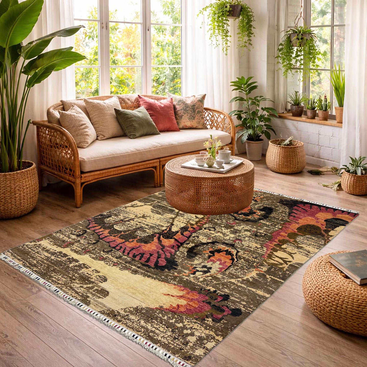 Gabbeh Area Rug Handmade Multi Medallion 4x7 ft