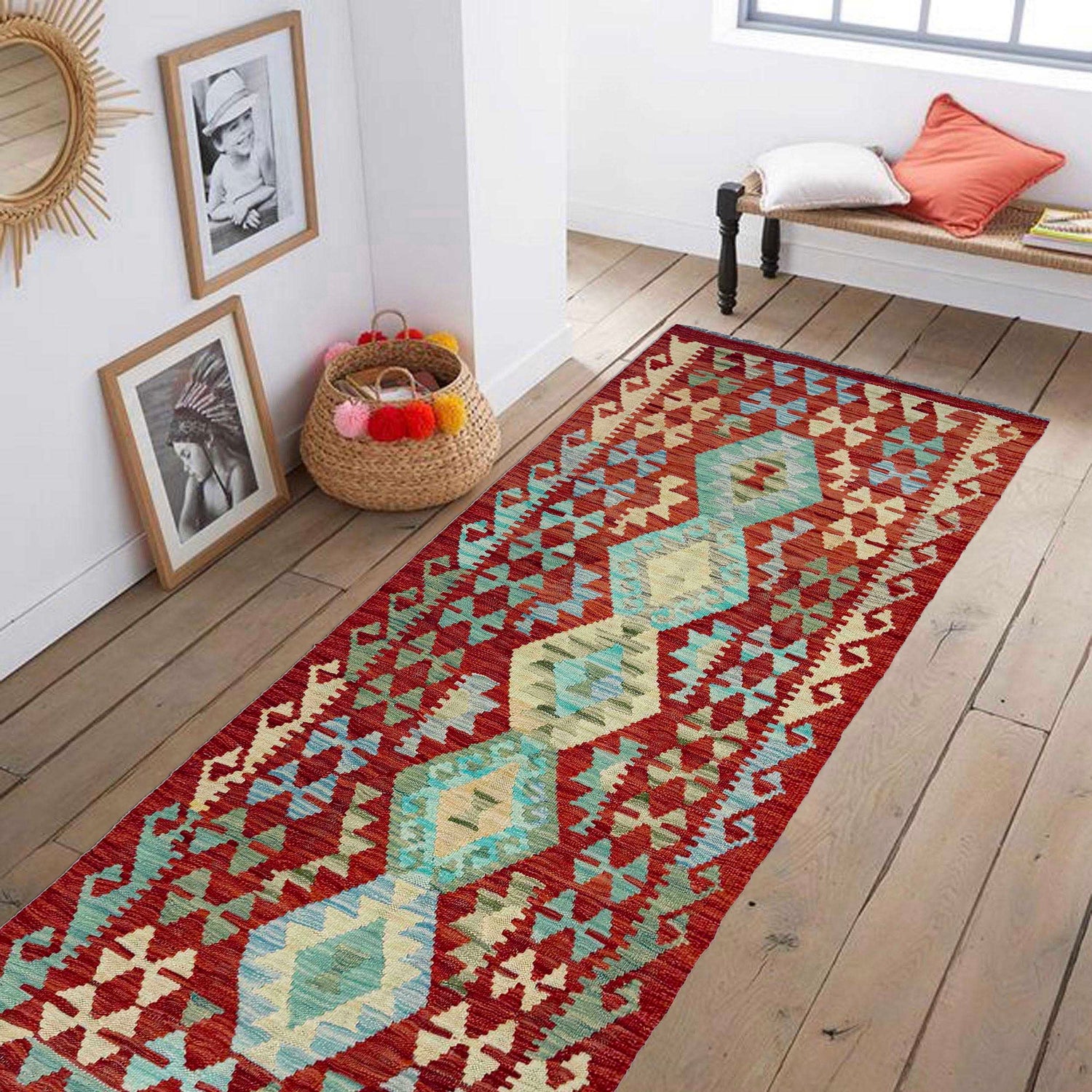 Handmade Multi Kilim Geometric 6' Runner