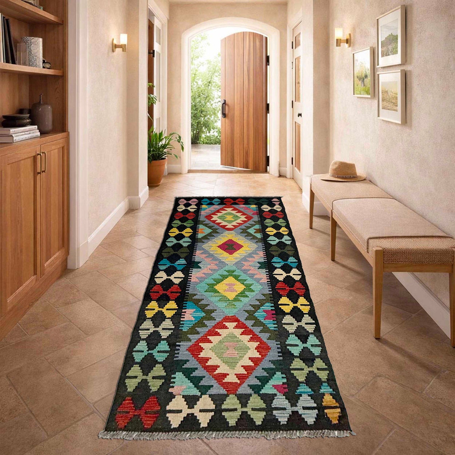 Handmade Multi Kilim Geometric 6' Runner