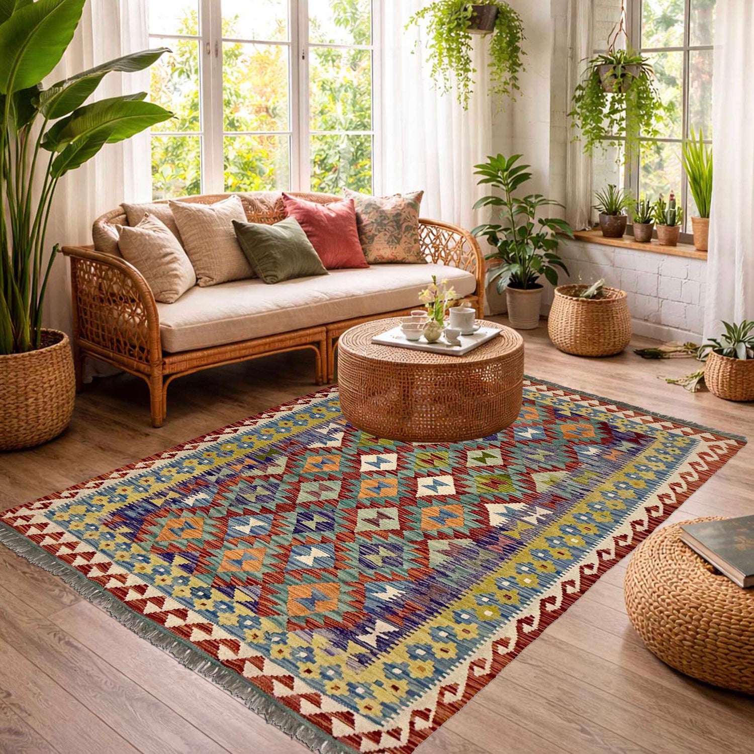 Handmade Multi Kilim Geometric 4x7 ft