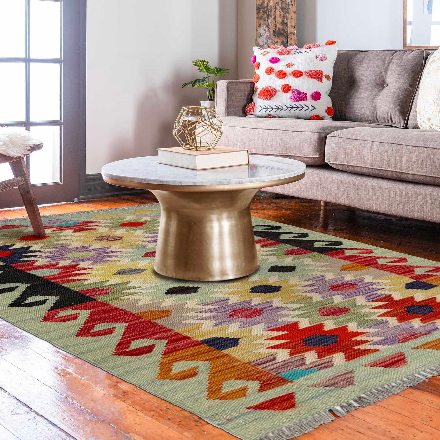 Handmade Multi Kilim Geometric 2x4 ft