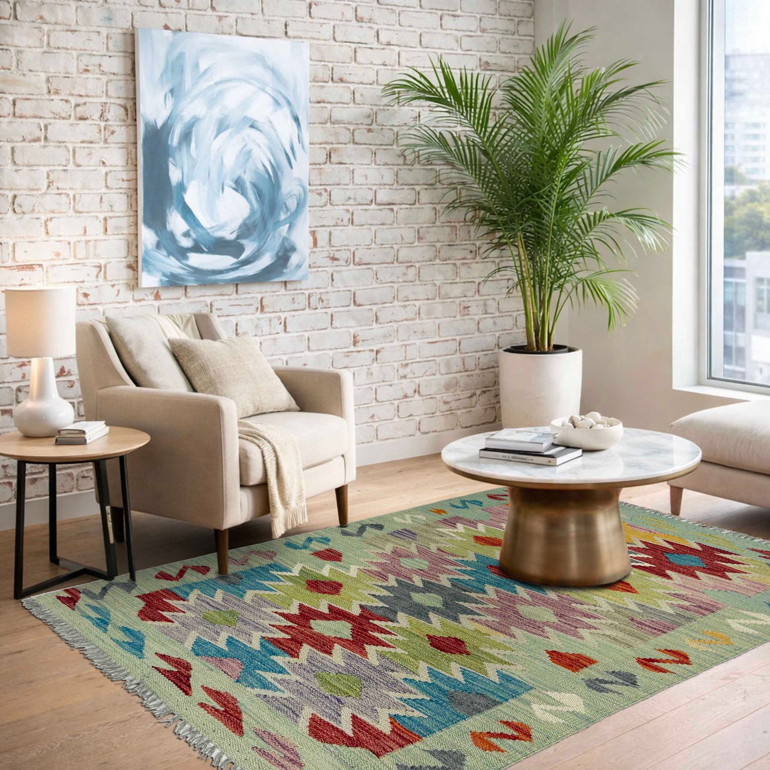Handmade Multi Kilim Geometric 2x4 ft