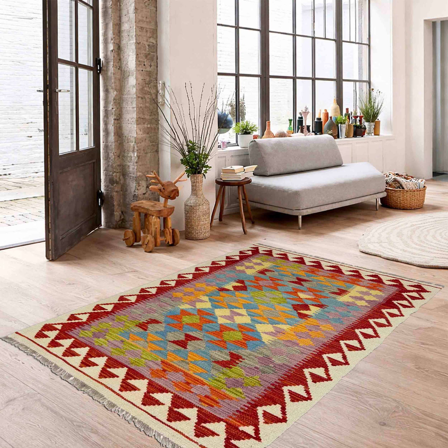 Handmade Multi Kilim Geometric 3x5 ft