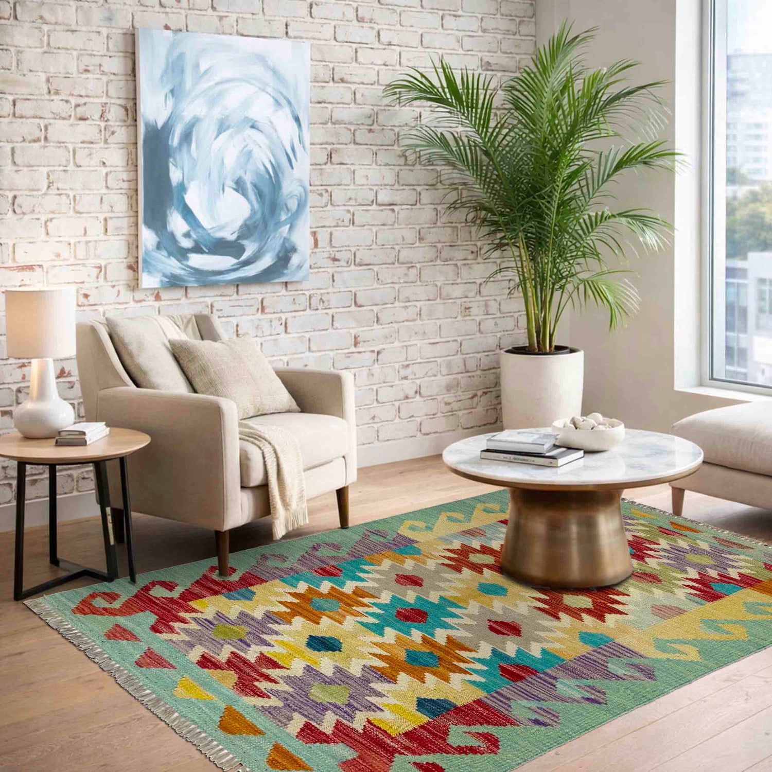Handmade Multi Kilim Geometric 2x4 ft