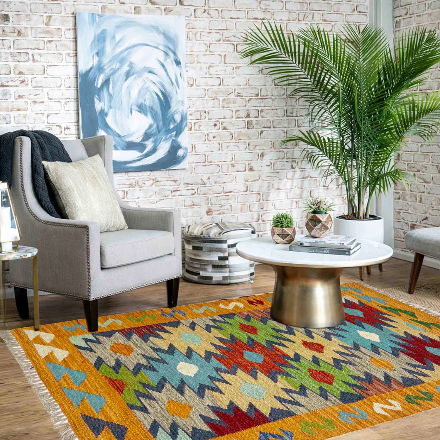 Handmade Multi Kilim Geometric 2x4 ft