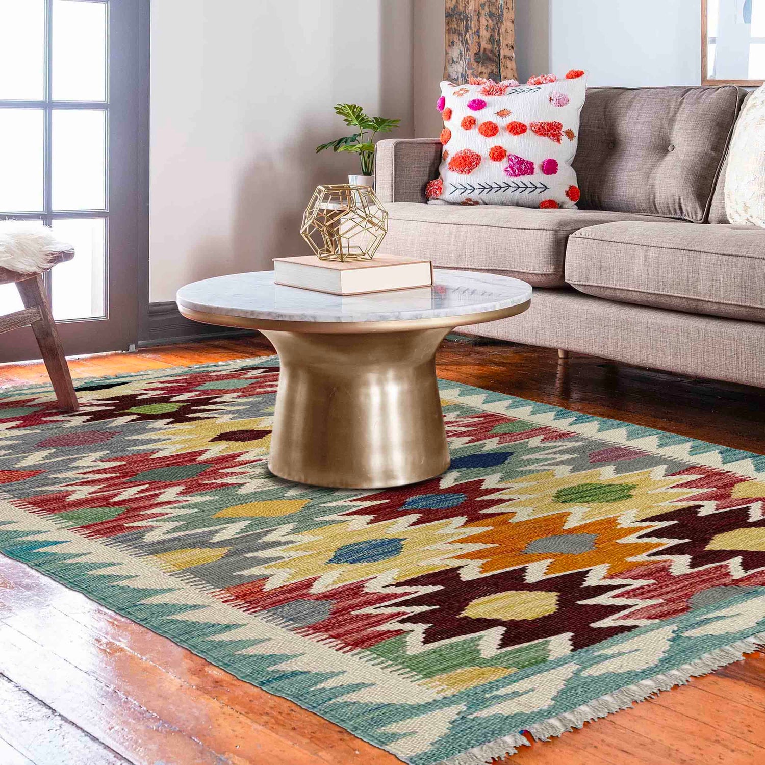 Handmade Multi Kilim Geometric 2x4 ft