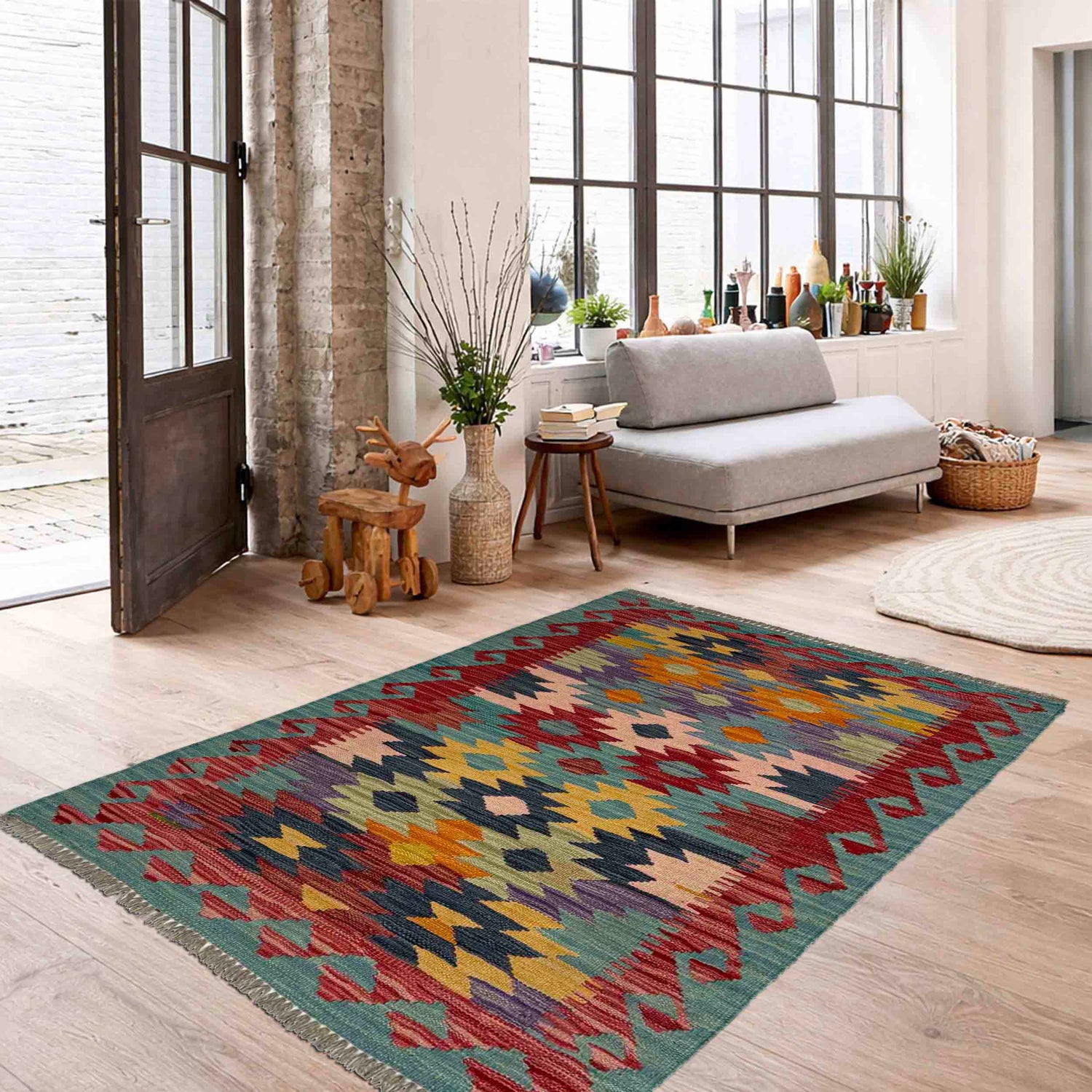 Handmade Multi Kilim Geometric 2x4 ft