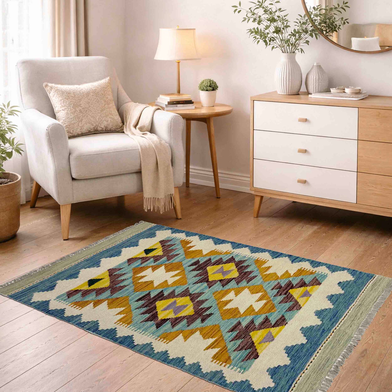 Handmade Multi Kilim Geometric 2x4 ft
