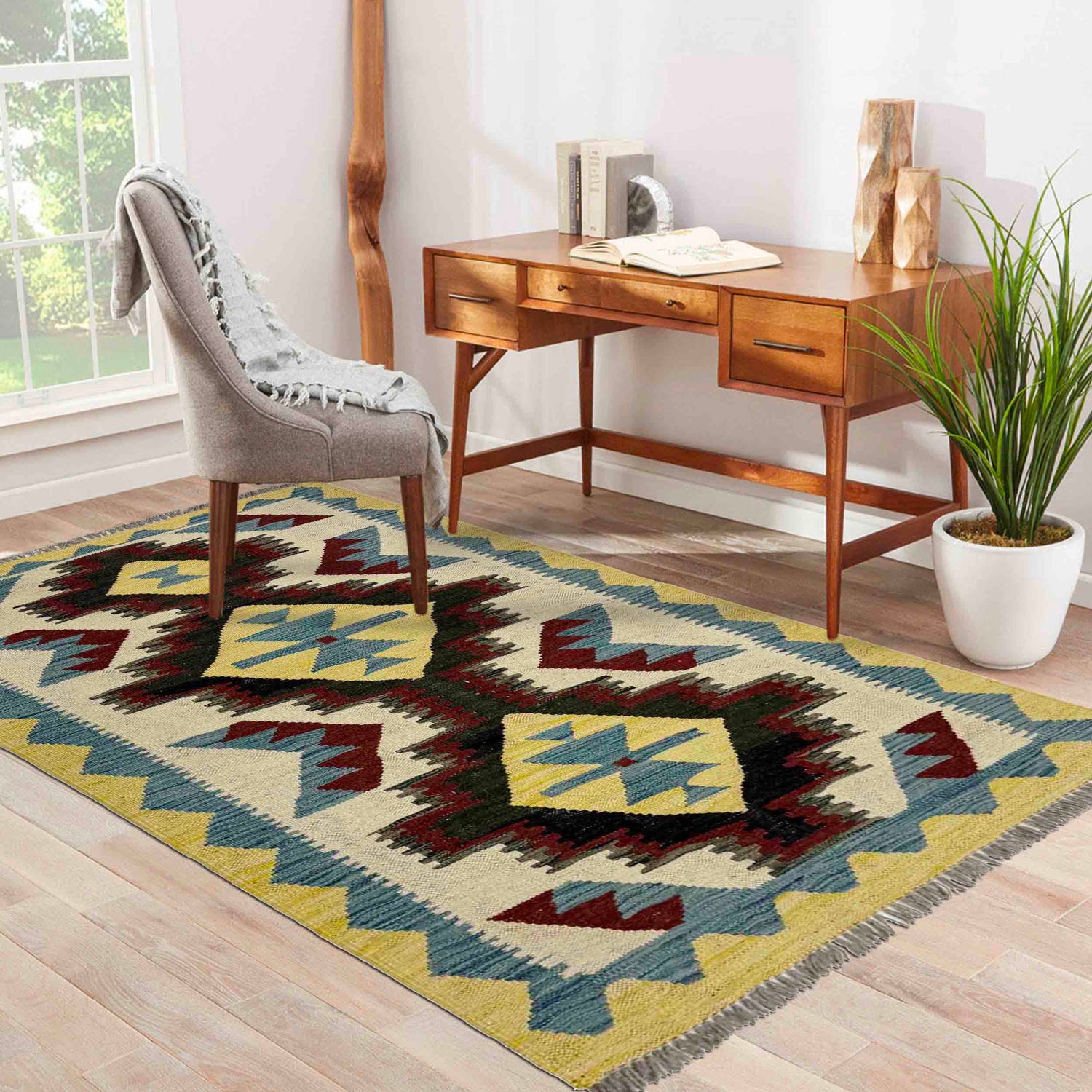 Handmade Multi Kilim Geometric 2x4 ft