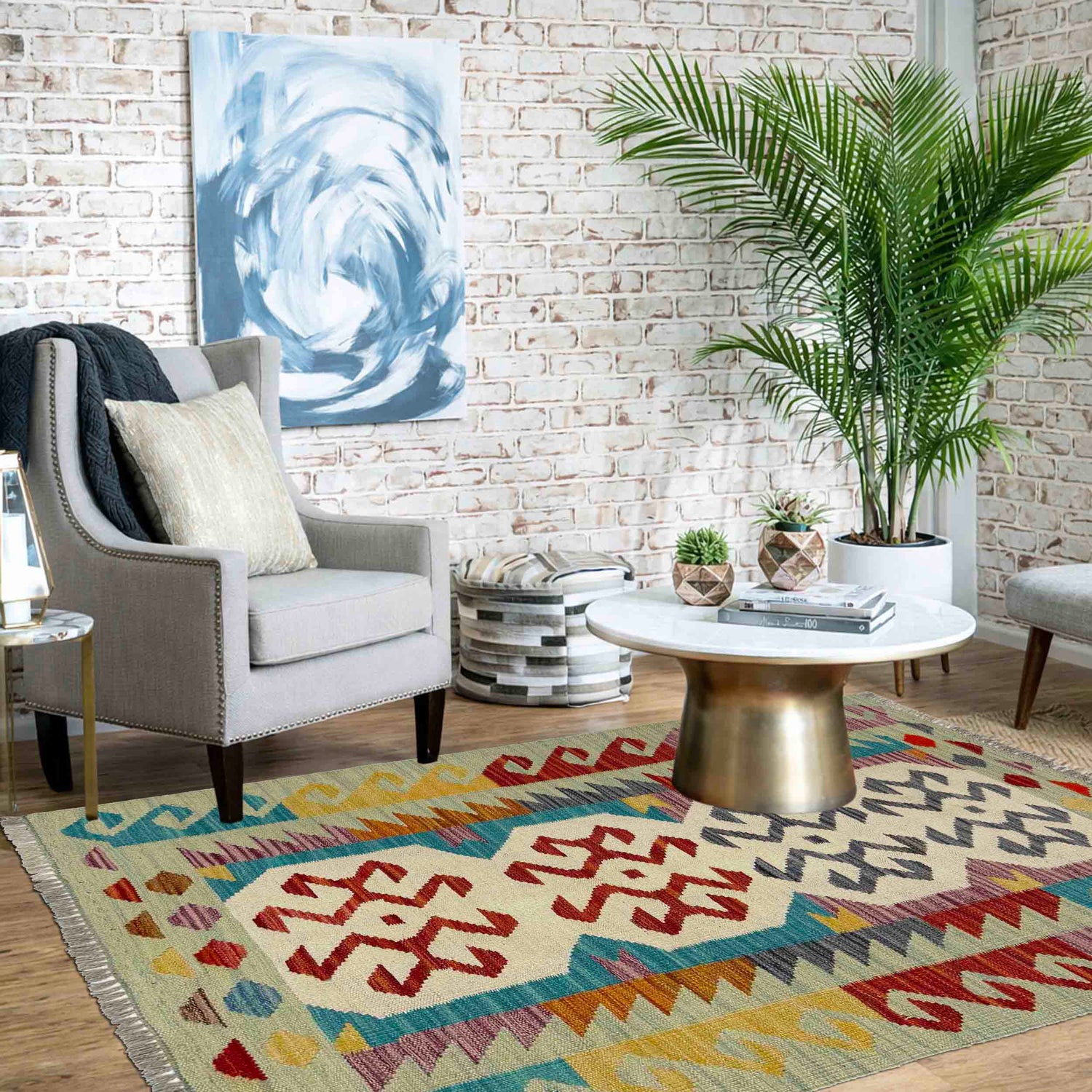 Handmade Multi Kilim Geometric 2x4 ft