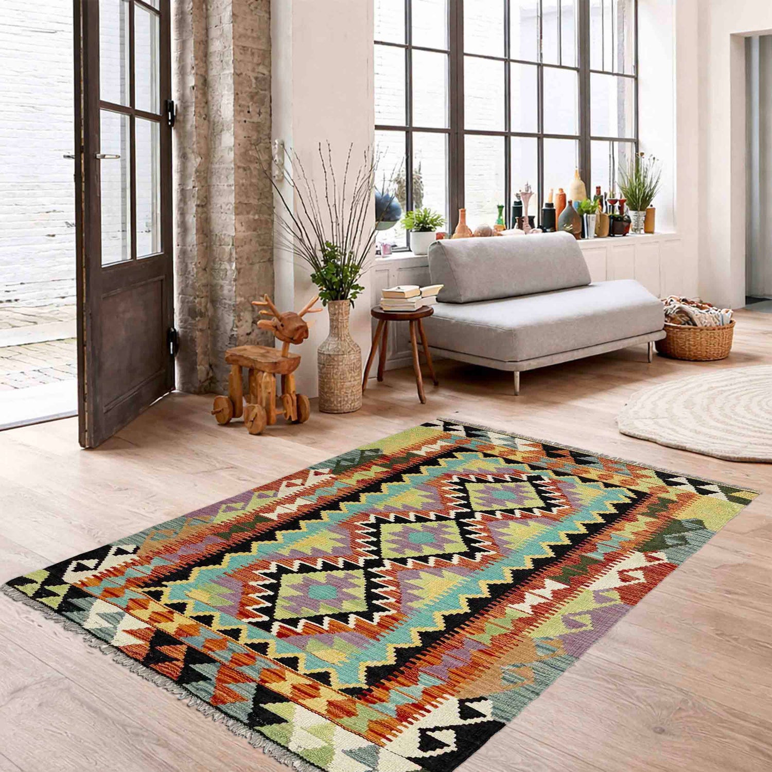 Handmade Multi Kilim Geometric 3x5 ft