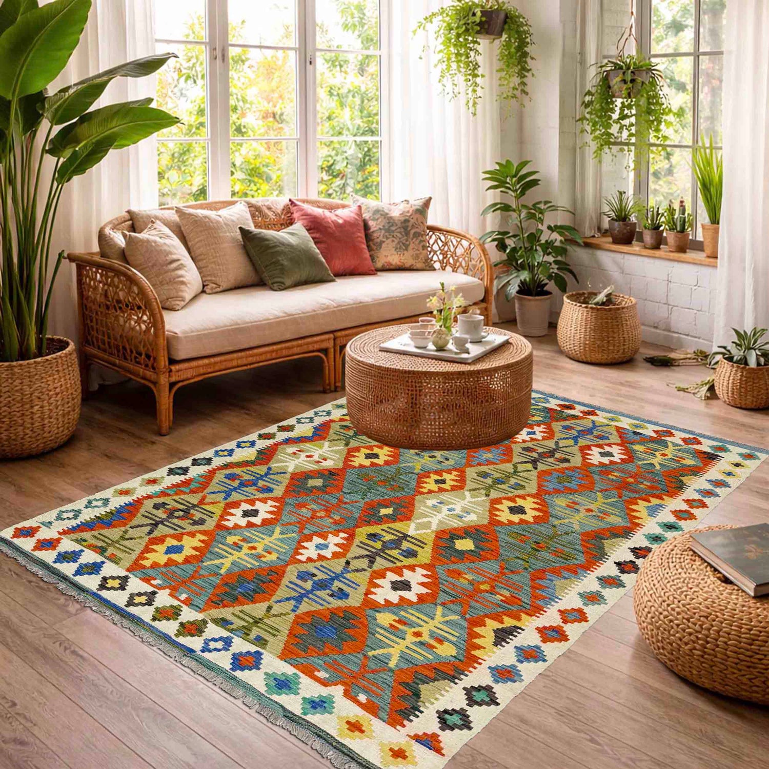 Handmade Multi Kilim Geometric 4x7 ft