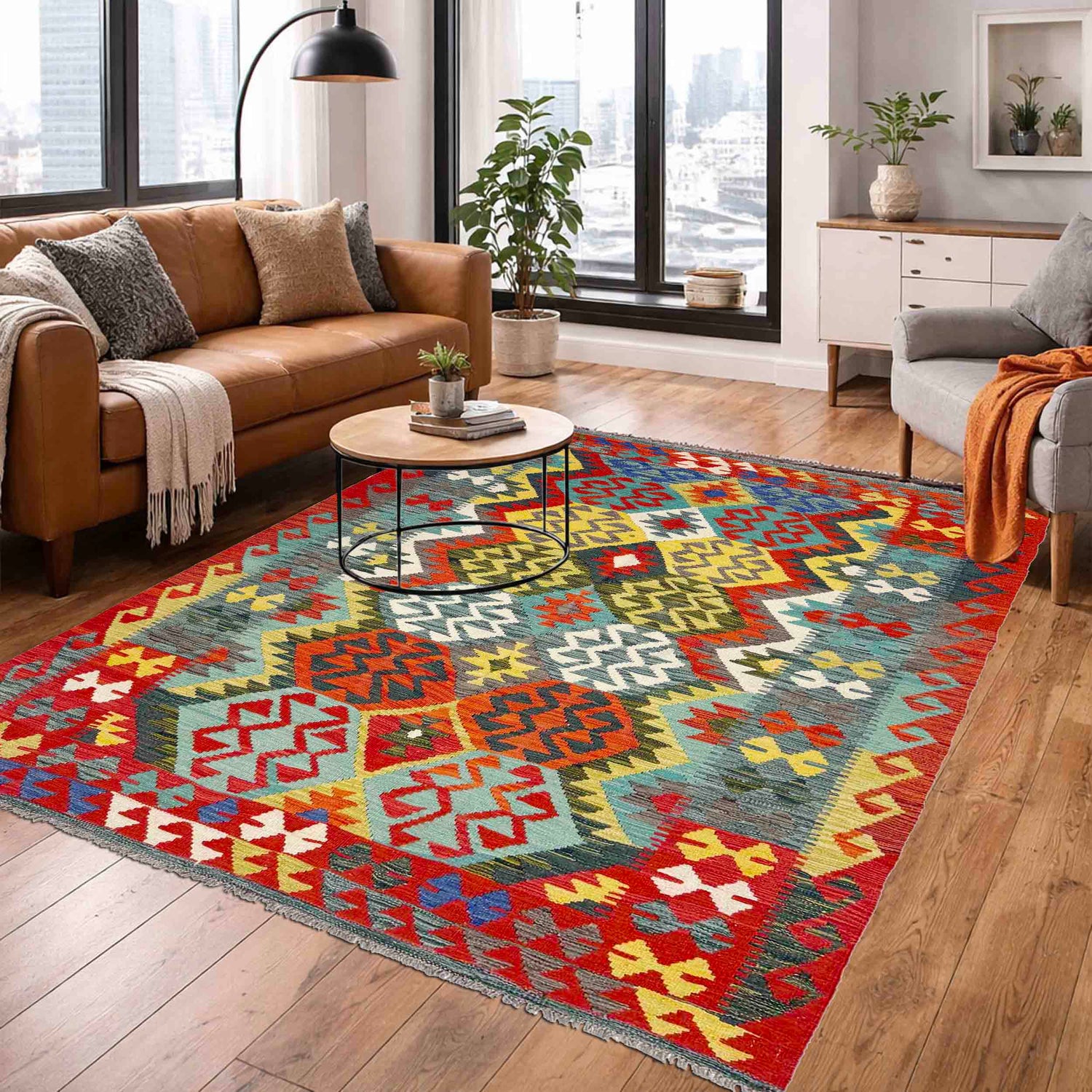 Handmade Multi Kilim Geometric 4x7 ft
