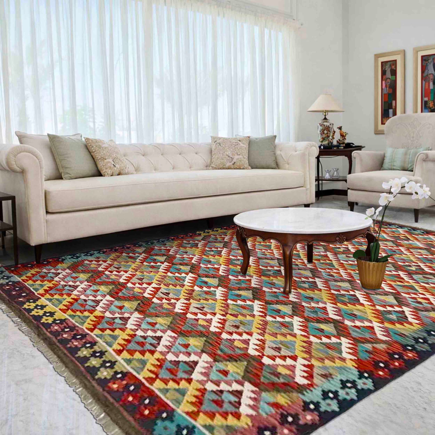 Handmade Multi Kilim Geometric 5x8 ft