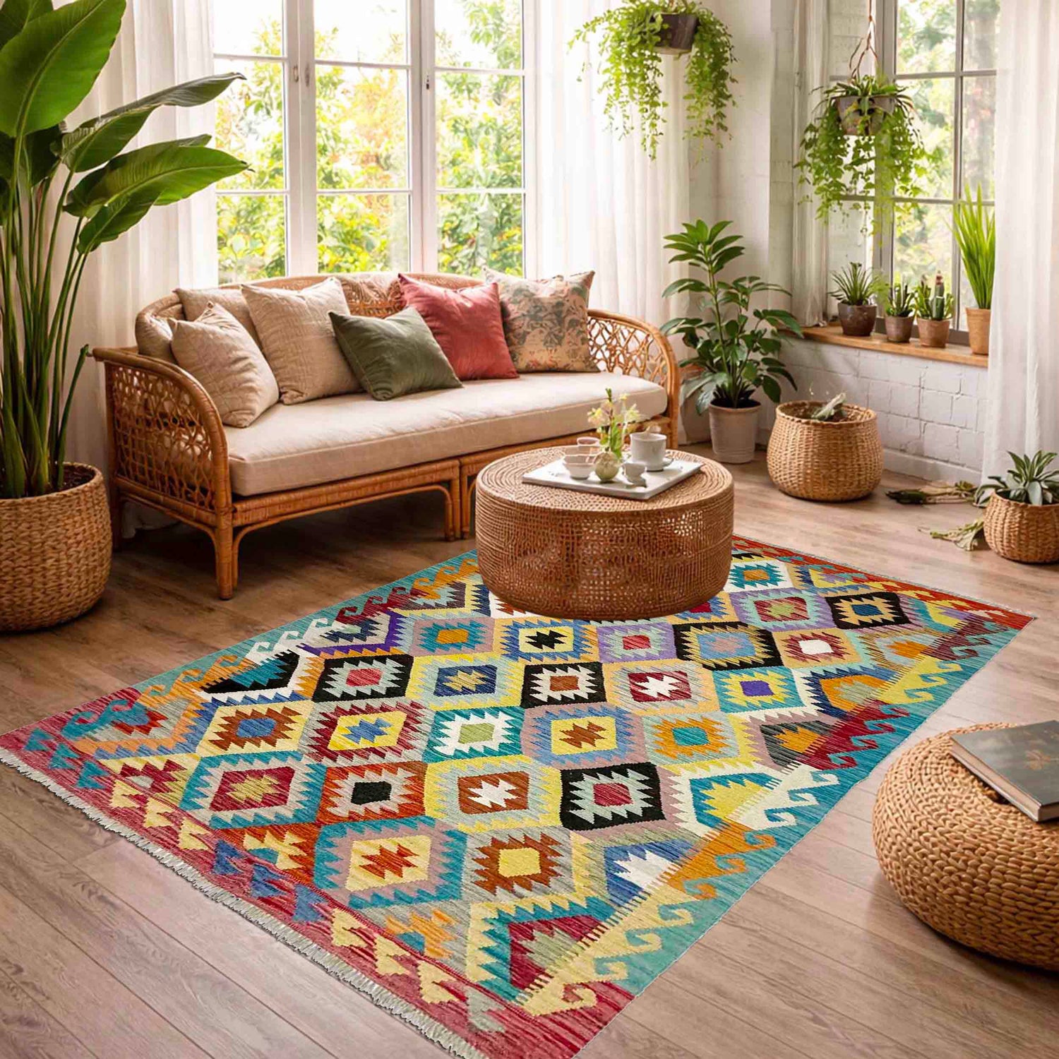 Handmade Multi Kilim Geometric 4x7 ft