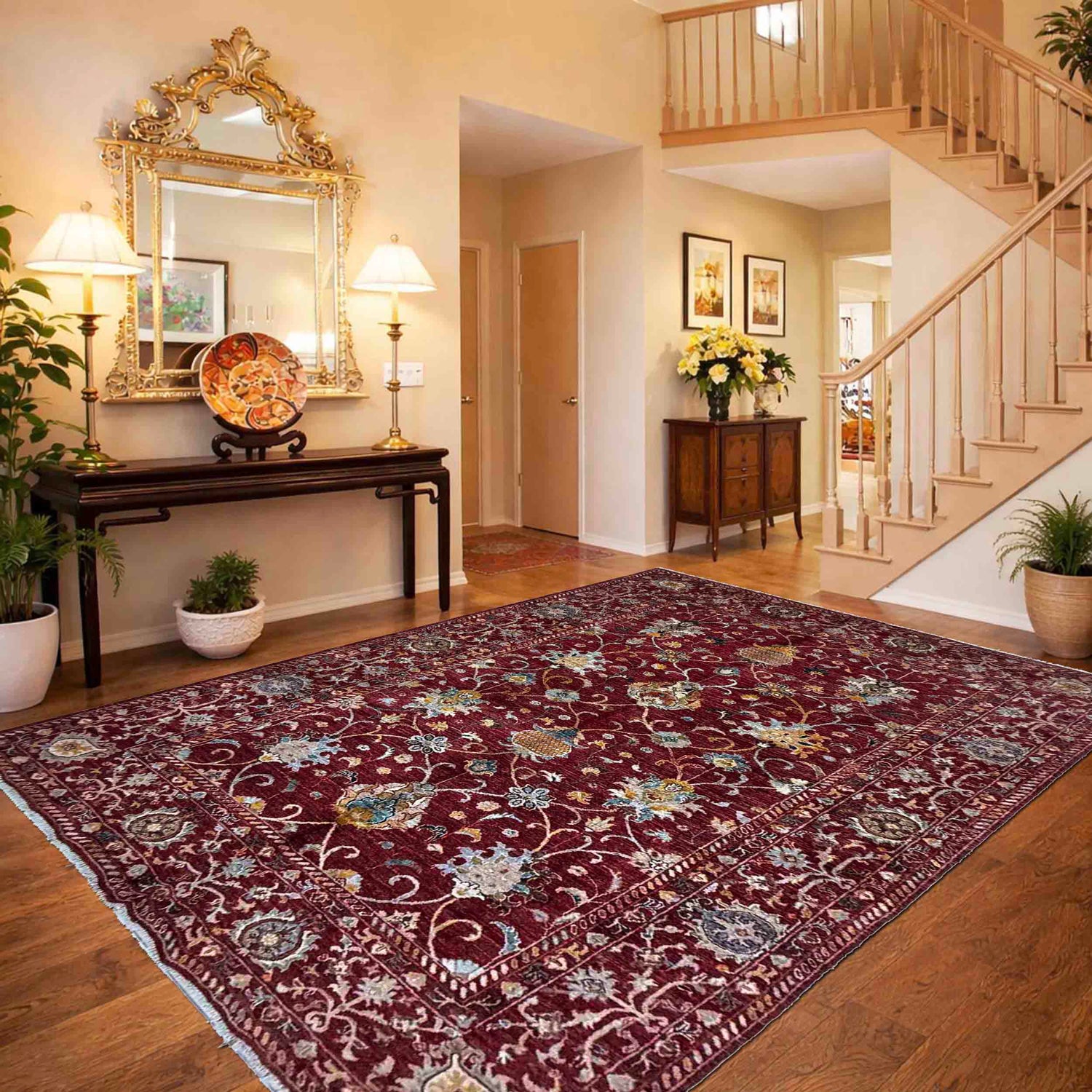 Hand-Knotted Red Floral Sultani Area Rug – 5' 8" x 7' 9" ft (172 x 237 cm) | SKU: R39636