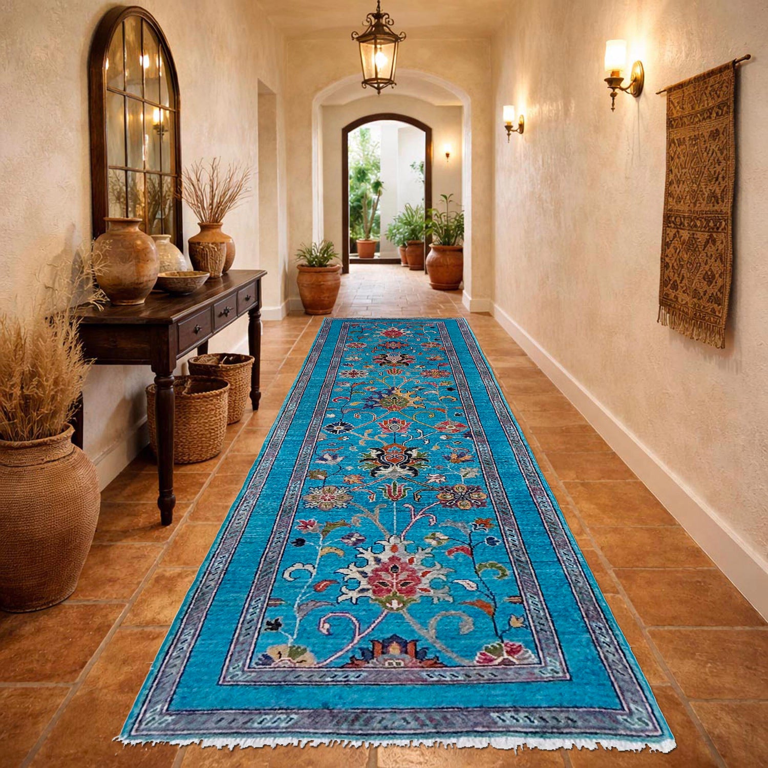 Hand-Knotted Blue Floral Sultani Runner – 2' 9" x 9' 4" ft (84 x 284 cm) | SKU: R39637