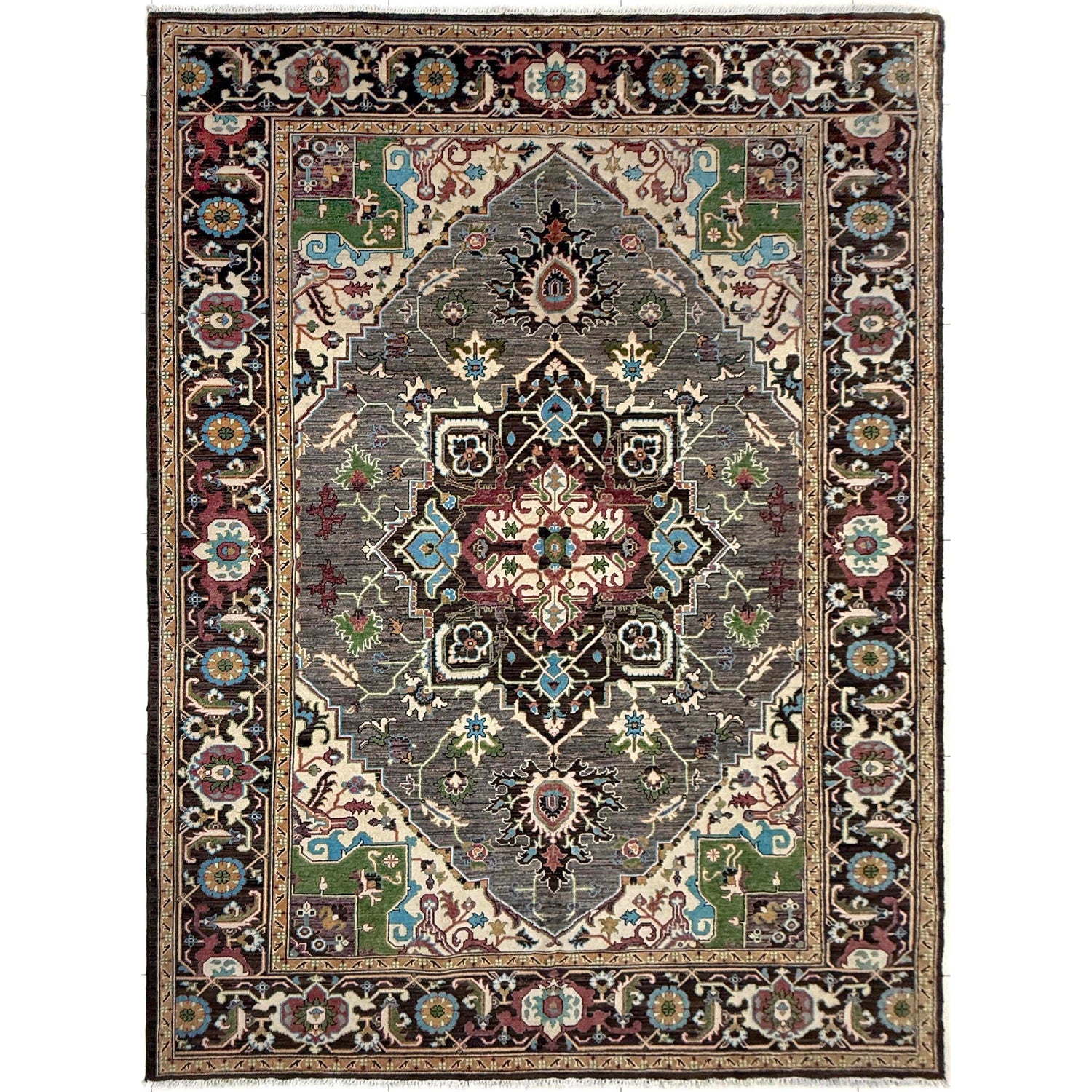 Hand-Knotted Multi Medallion Heriz Area Rug  – 6' 10" x 9' 7" ft (208 x 291 cm) | SKU: R39640