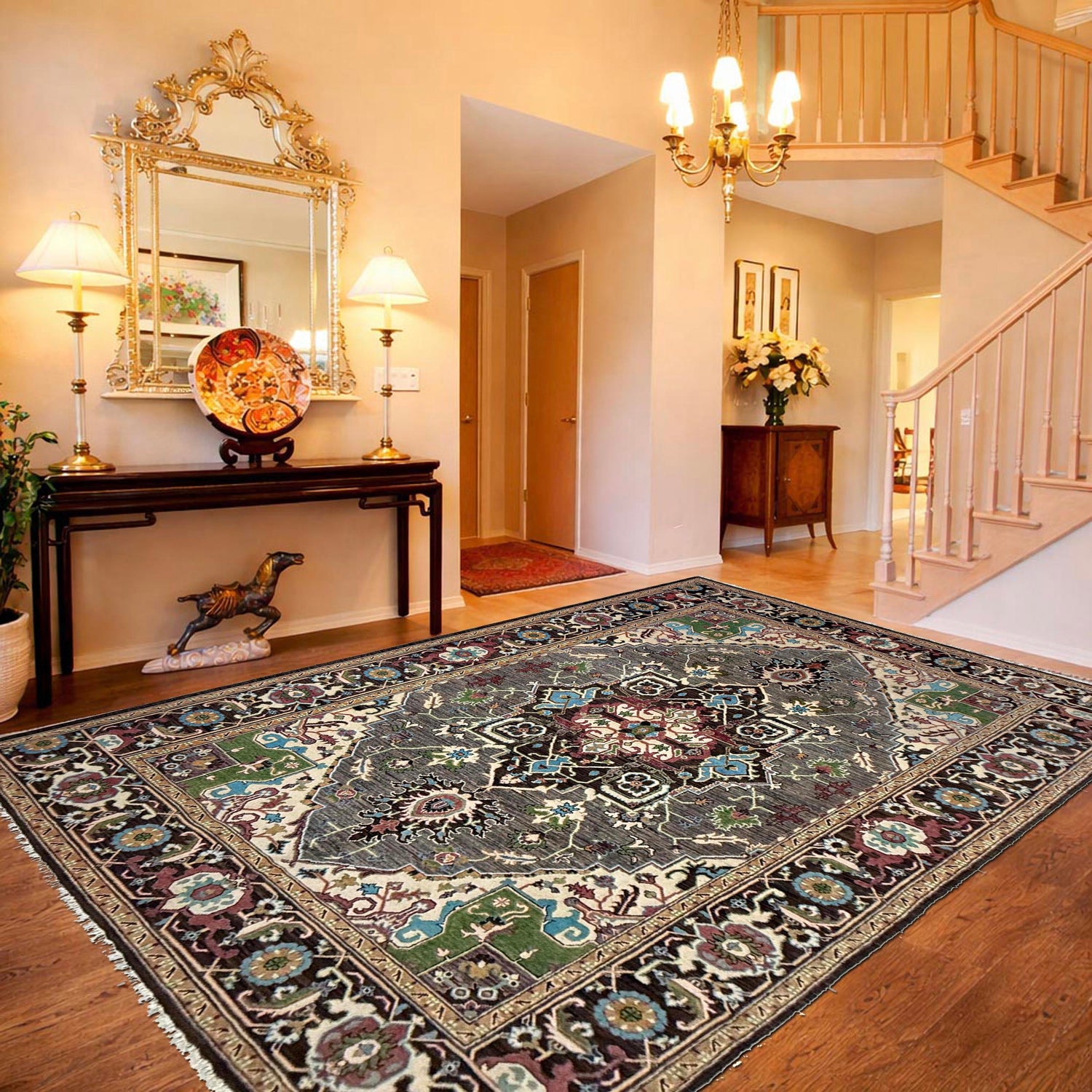 Hand-Knotted Multi Medallion Heriz Area Rug  – 6' 10" x 9' 7" ft (208 x 291 cm) | SKU: R39640