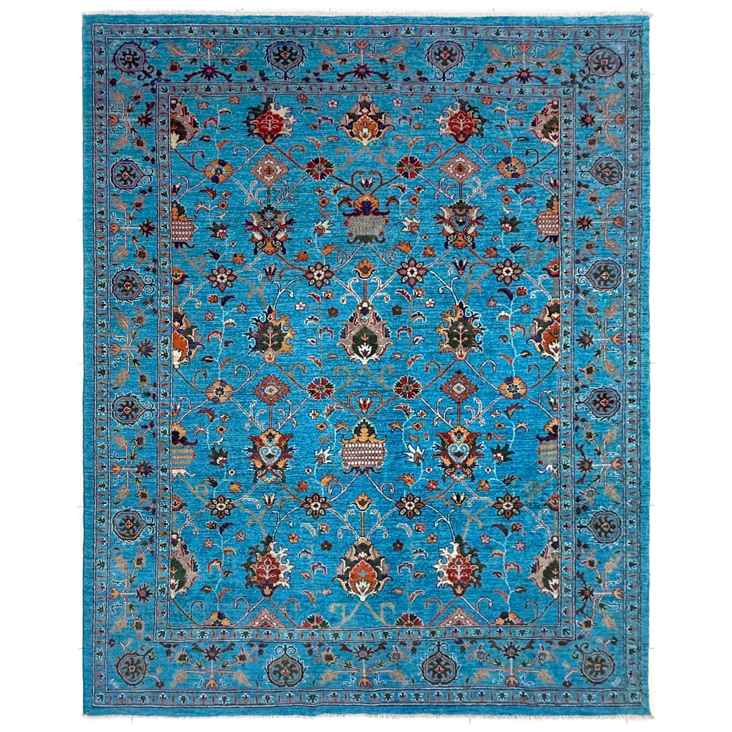 Hand-Knotted Blue Floral Sultani Area Rug – 6' 9" x 9' 6" ft (205 x 289 cm) | SKU: R39641