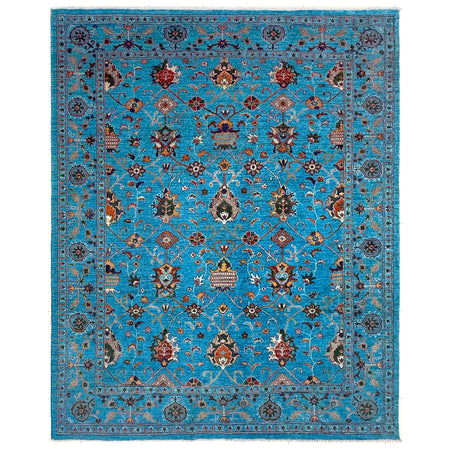 Hand-Knotted Blue Floral Sultani Area Rug – 6' 9" x 9' 6" ft (205 x 289 cm) | SKU: R39641