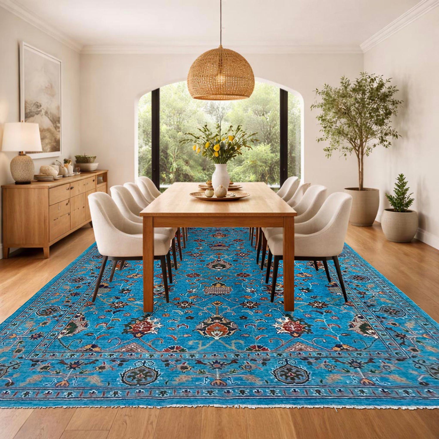 Hand-Knotted Blue Floral Sultani Area Rug – 6' 9" x 9' 6" ft (205 x 289 cm) | SKU: R39641