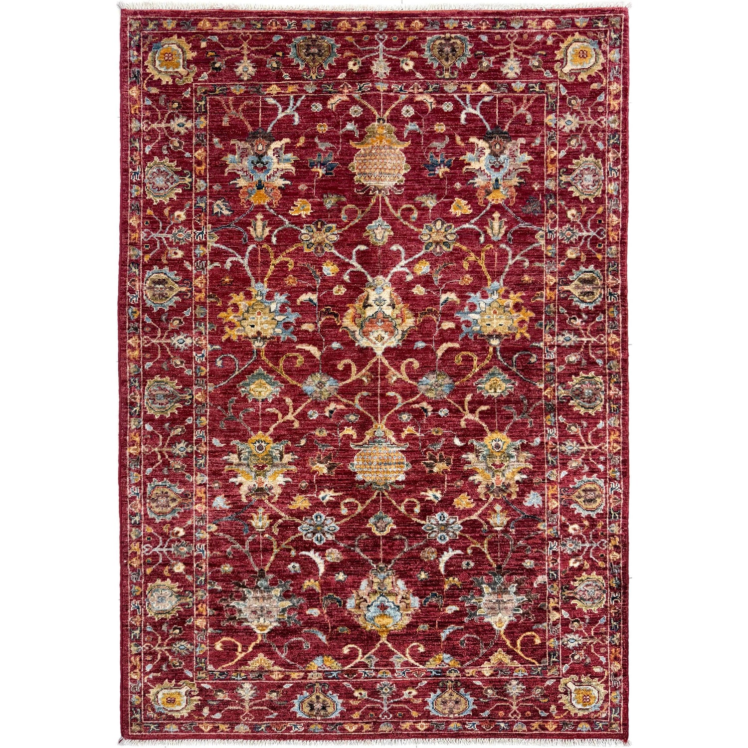 Hand-Knotted Red Floral Sultani Area Rug – 4' 0" x 6' 0" ft (122 x 183 cm) | SKU: R39642