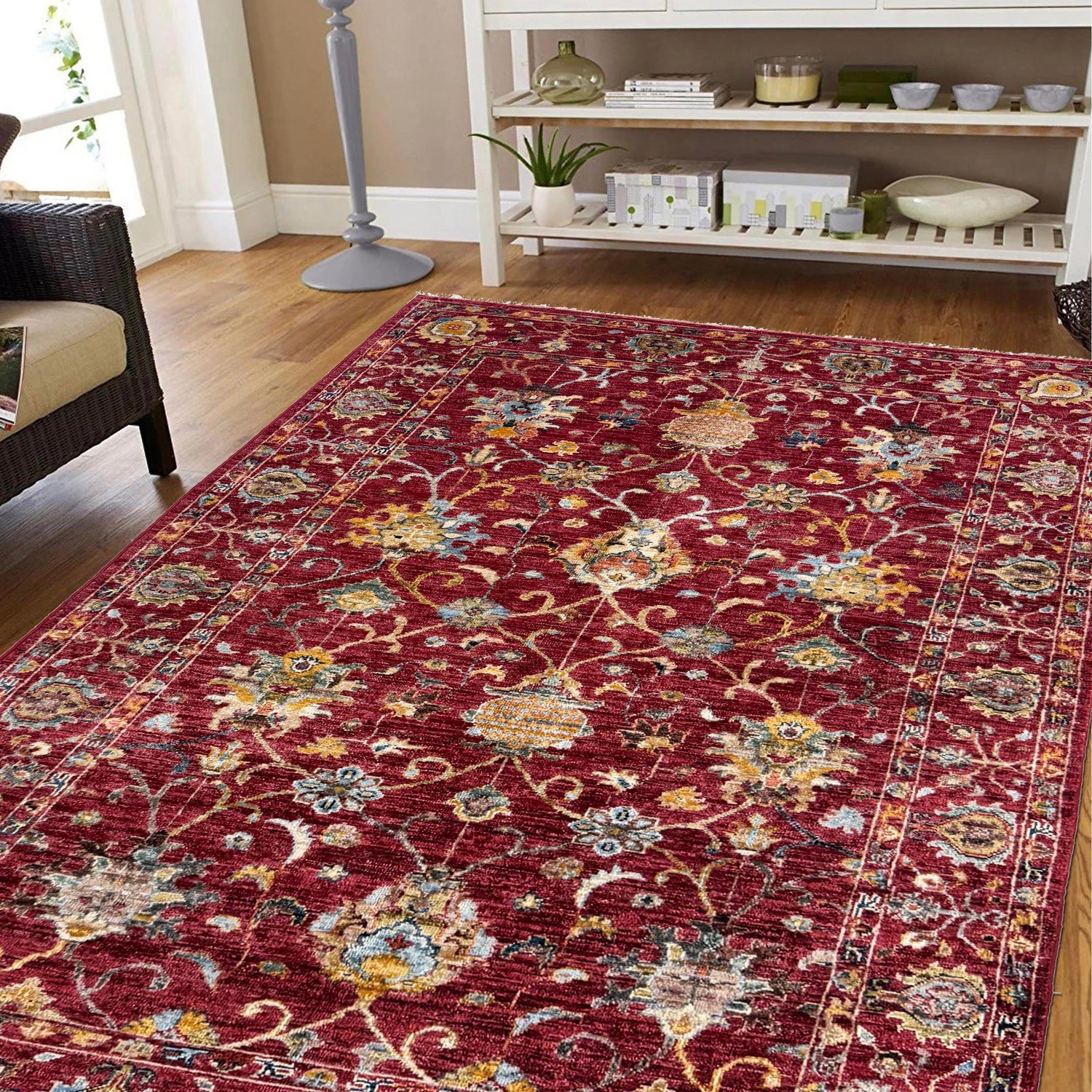 Hand-Knotted Red Floral Sultani Area Rug – 4' 0" x 6' 0" ft (122 x 183 cm) | SKU: R39642