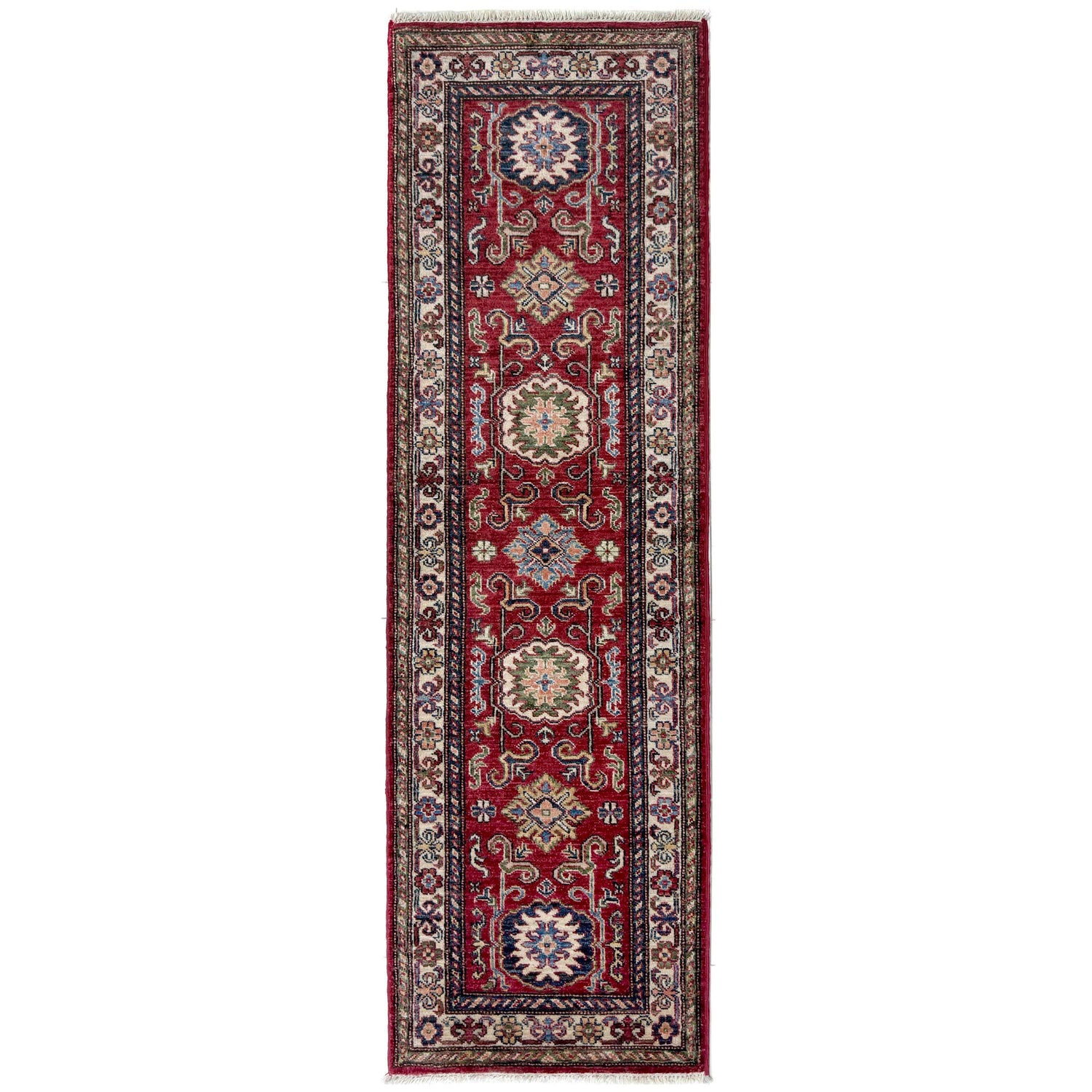 Hand-Knotted Red Medallion Kazak Area Rug Runner – 2' 0" x 6' 1" ft (61 x 185 cm) | SKU: R39643