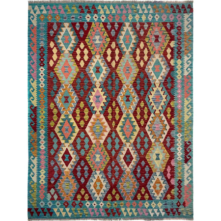 Hand-Knotted Multi Geometric Vegetable Kilim Area Rug – 5' 10" x 8' 0" ft (179 x 244 cm) | SKU: R39656