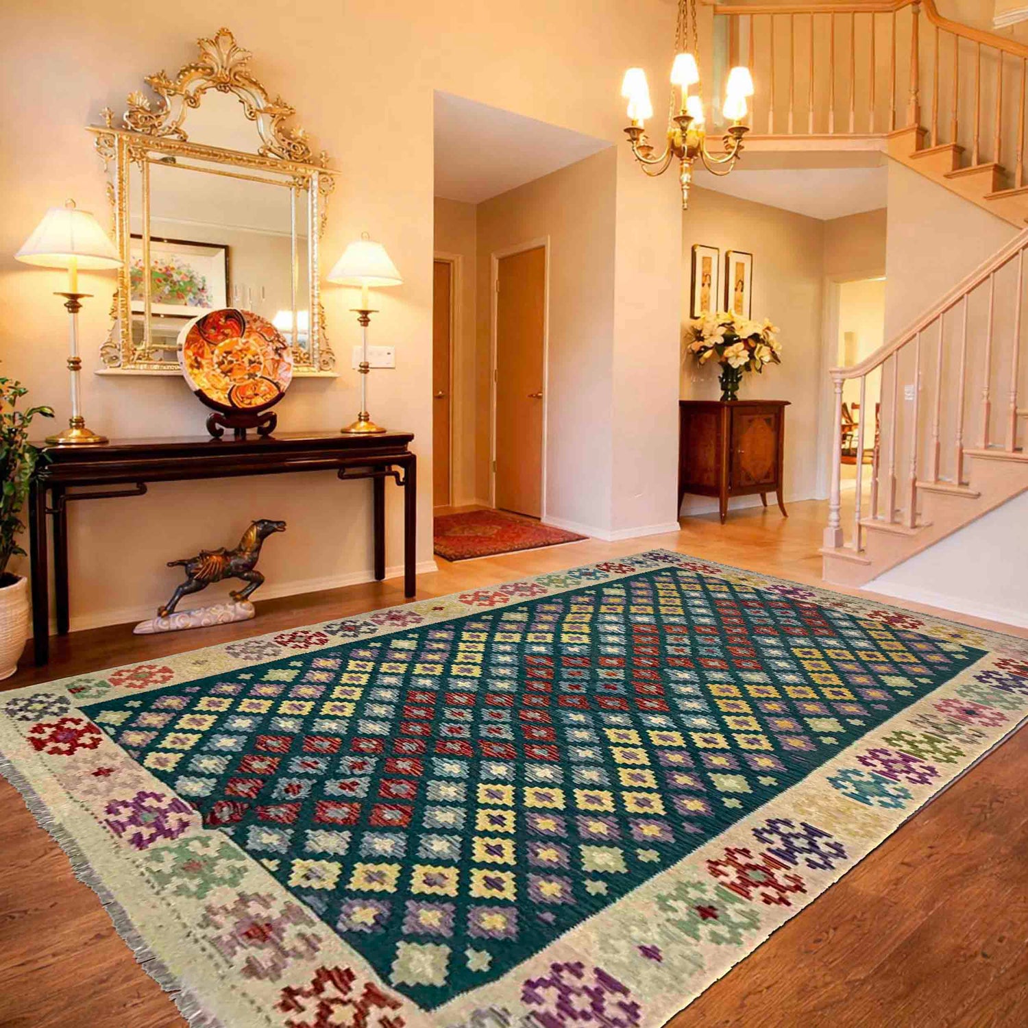Hand Knotted Afghan Style Kilim – 5' 11" x 7' 8" ft (181 x 233 cm) | SKU: R39657