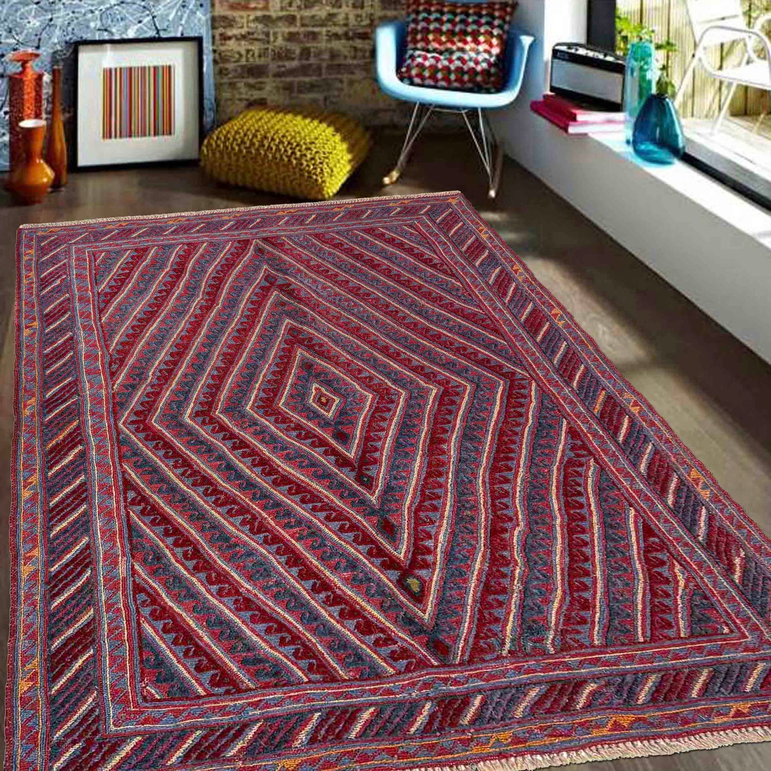 Handmade Afghan Carpet – 4' 8" x 5' 10" ft (142 x 177 cm) | SKU: R39733