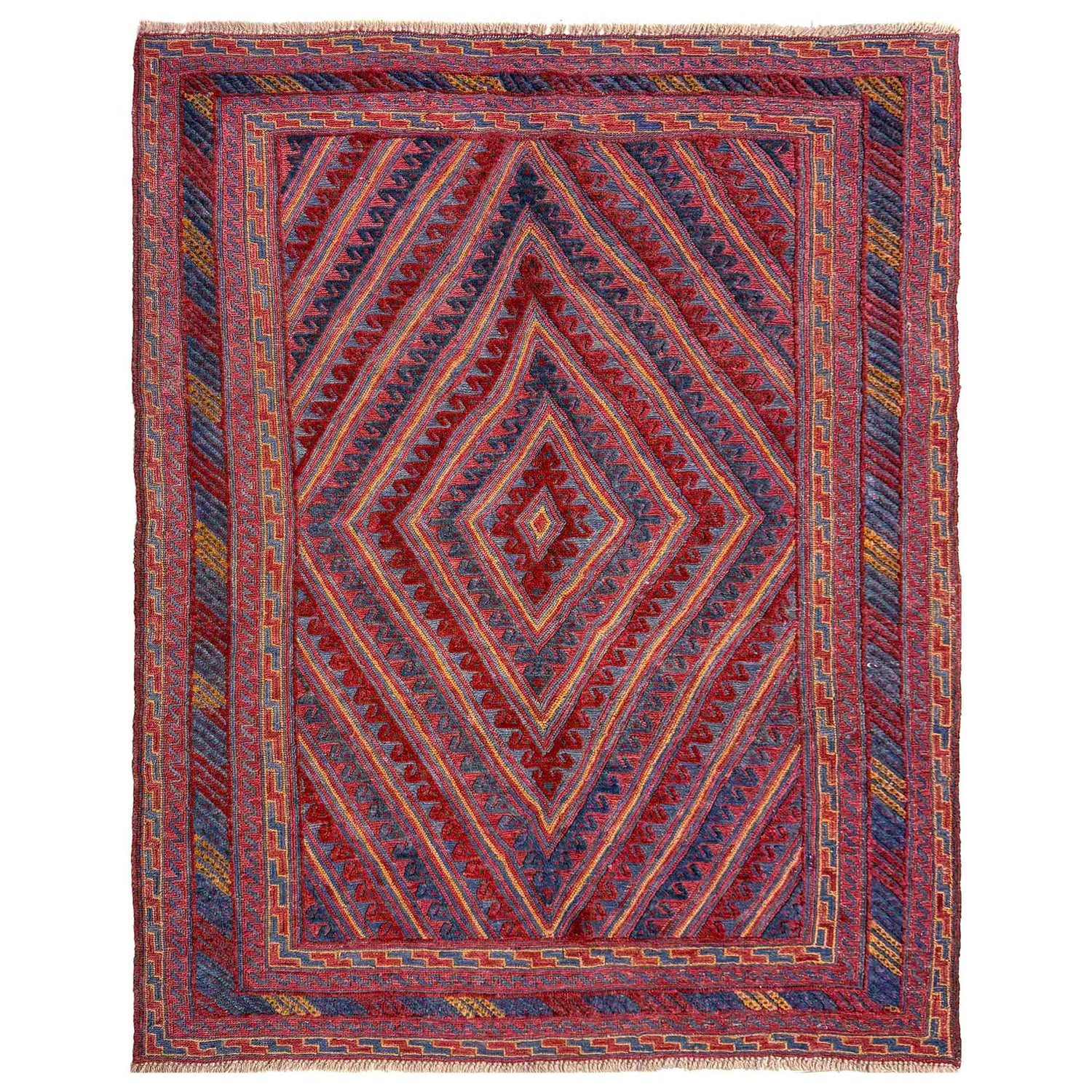Red Color Mashwani Area Rug – 4' 10" x 5' 11" ft (147 x 180 cm) | SKU: R39734