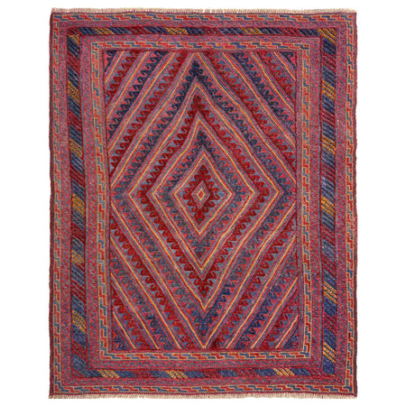Red Color Mashwani Area Rug – 4' 10" x 5' 11" ft (147 x 180 cm) | SKU: R39734