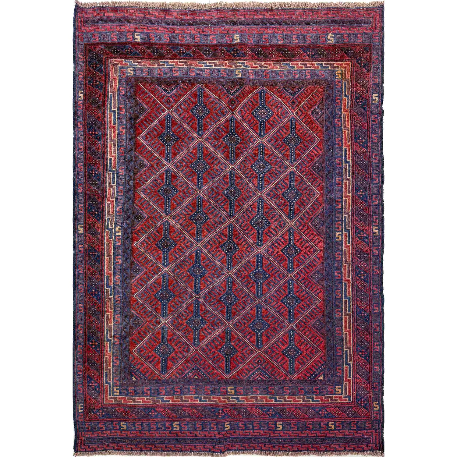 Red Color Mashwani Area Rug – 4' 10" x 6' 5" ft (147 x 196 cm) | SKU: R39735