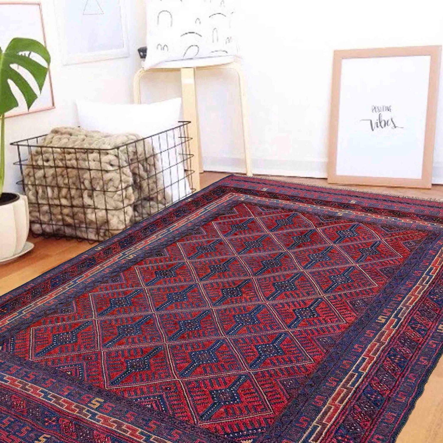 Red Color Mashwani Area Rug – 4' 10" x 6' 5" ft (147 x 196 cm) | SKU: R39735