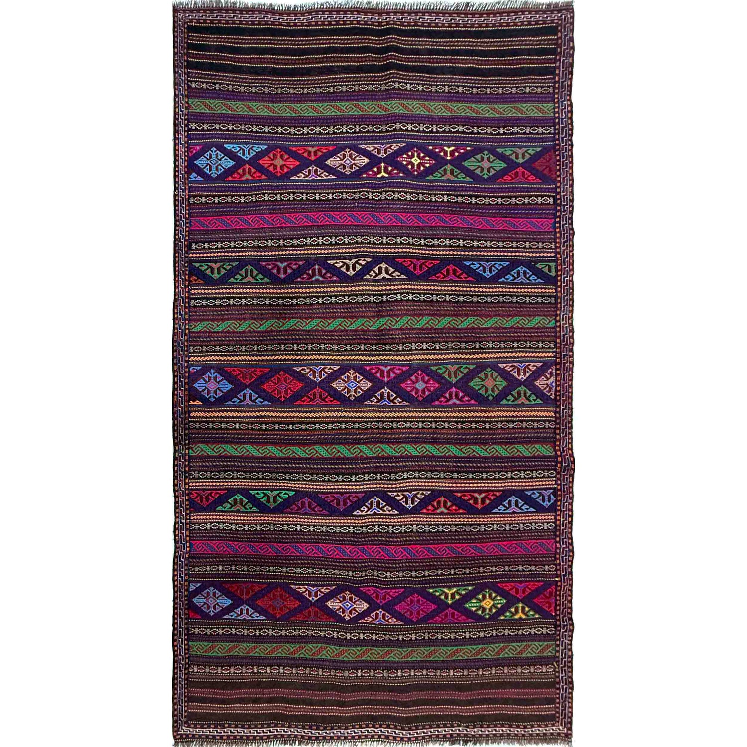 Hand-Knotted Multi Geometric Laghari Kilim Area Rug – 4' 5" x 7' 5" ft (134 x 225 cm) | SKU: R39750