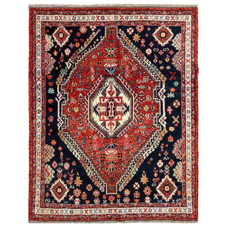 Hand-Knotted Red Medallion Shirazi Area Rug – 5' 4" x 6' 7" ft (162 x 200 cm) | SKU: R39751