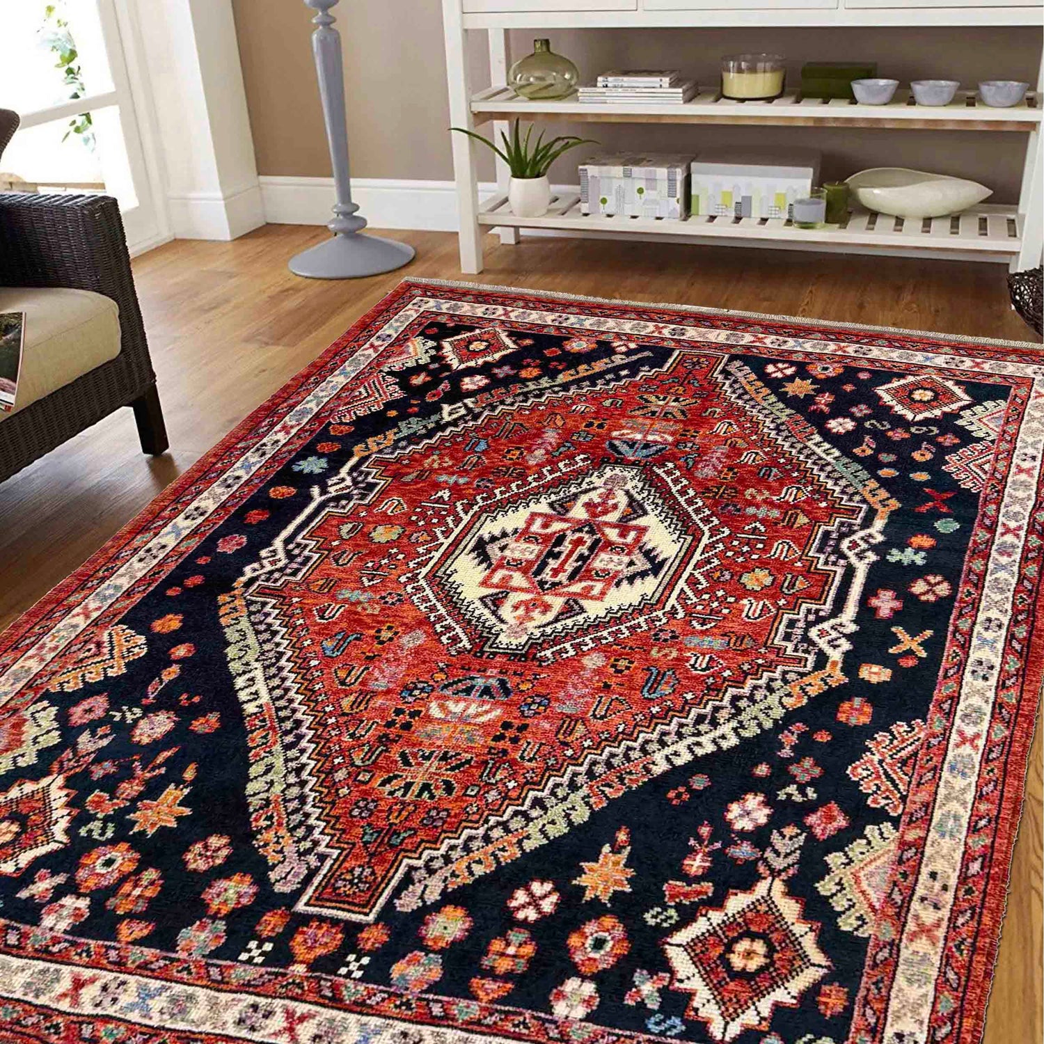 Hand-Knotted Red Medallion Shirazi Area Rug – 5' 4" x 6' 7" ft (162 x 200 cm) | SKU: R39751