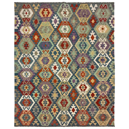 Hand-Knotted Multi Geometric Vegetable Kilim Area Rug – 6' 11" x 9' 7" ft (212 x 293 cm) | SKU: R39758