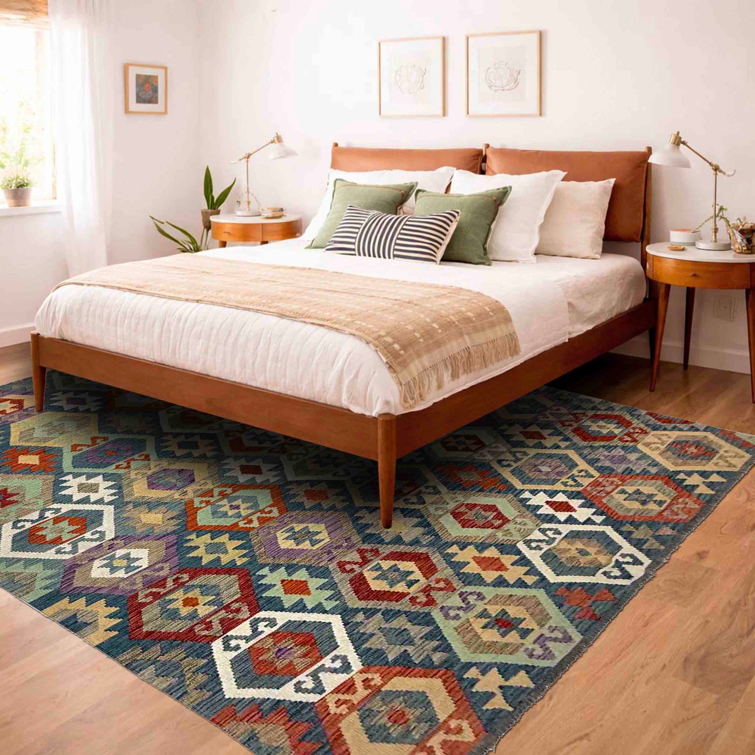 Hand-Knotted Multi Geometric Vegetable Kilim Area Rug – 6' 11" x 9' 7" ft (212 x 293 cm) | SKU: R39758